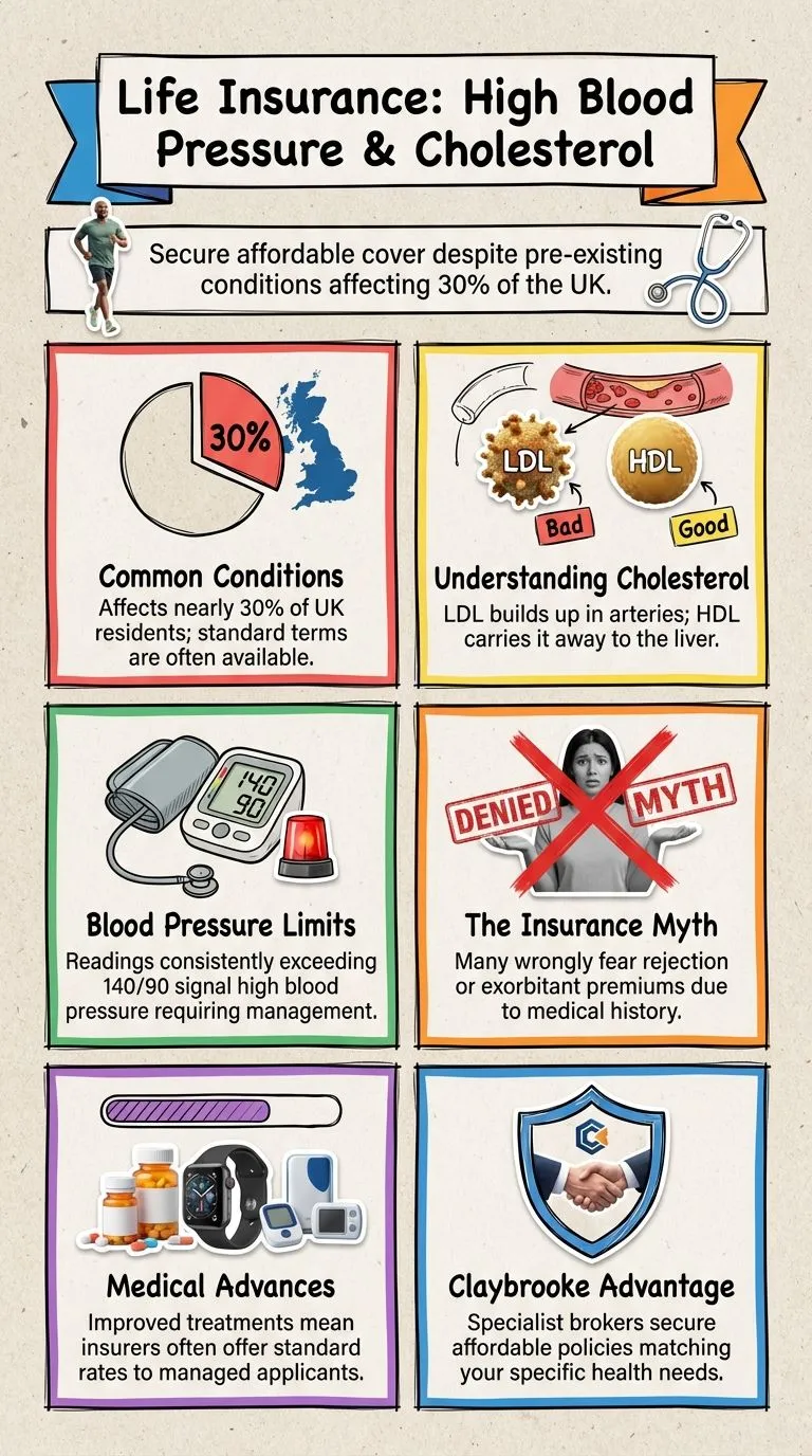 Infographic explaining how high blood pressure life coverage works